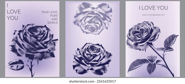 Valentine's Day poster set in the shape of roses in pastel tones for banner templates. or invitation card Vector illustration.