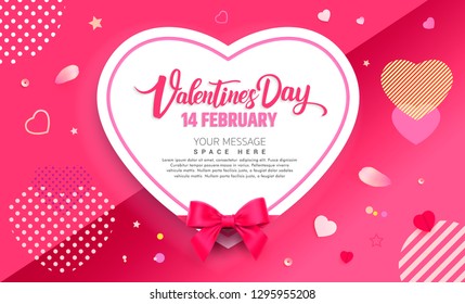 Valentine's day poster with sweet bow on pink background.Promotion and shopping template or background for love and Valentine's day concept. Vector EPS10.