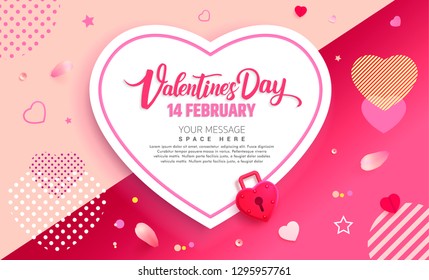 Valentine's day poster with sweet  lock on pink background.Promotion and shopping template or background for love and Valentine's day concept. Vector EPS10.