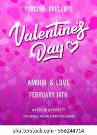Valentines day poster template. 14 February banner design. Background for party invitation.   Lettering. 