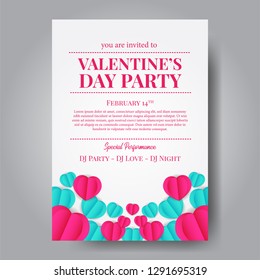 Valentine's day poster template with origami of hearth style paper craft. Vector illustration