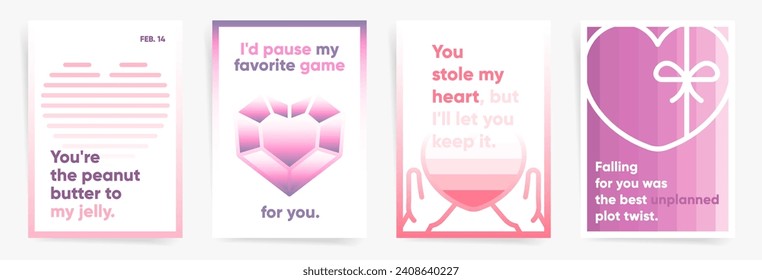 Valentine's Day Poster Templates with Love Quotes and Heart Graphics. Sweet and Romantic Card Set for February 14th. Minimal Design with Modern Texts.