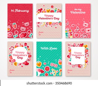 Valentines Day Poster Templates. Vector illustration. Traditional symbols, flat icons. Party Invitation with Place for your text.