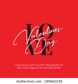 Valentines Day poster text with Signature script typography style stacked love text background. Banner vector template design.