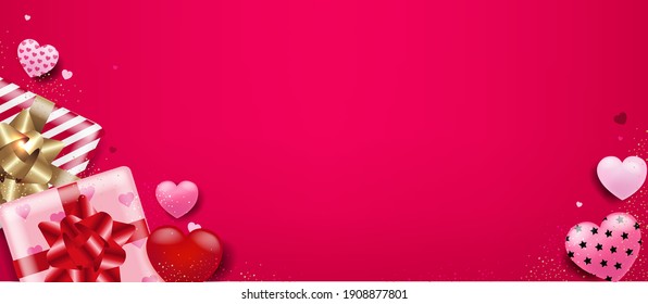 Valentines day Poster With Two Gift Box With Gradient Mesh, Vector Illustration