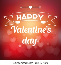 Valentine's Day poster. Typography on abstract bokeh background with glow soft hearts.