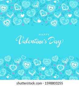 Valentine's Day Poster. Vector illustration of Valentine's Day lettering with hand drawn white and pink hearts.