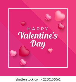 Valentine's day poster. Vector illustration. 3d red, pink heart with place for text. Cute love sale banner, voucher or greeting card