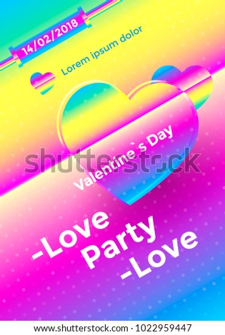 Valentines day poster with vibrant gradient heart. Colorful love party flyer. Vector illustration