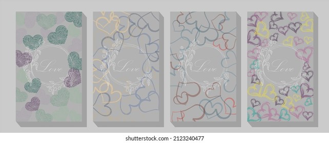 Valentine's day posters, valentines with abstract, geometric background. Typography poster, card, label, banner design set.