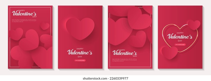 Valentine's day posters or banner set with pink and paper cut heart. place for text. holiday banners, web, poster, flyers, voucher template, brochures and greeting cards. vector design.