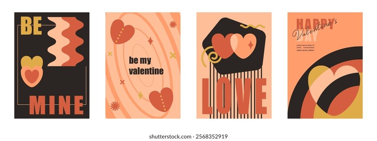 Valentine's Day Posters, greeting cards. A set of vector greeting templates in modern geometric style. Cover, picture background, label.