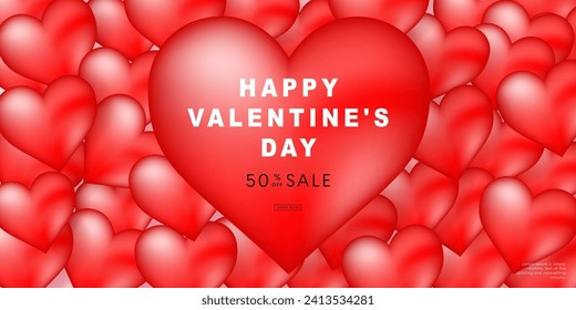 Afiches del día de San Valentín. 3 d corazones con lugar para el texto. Pancartas románticas de venta plantillas, vales o tarjetas de invitación. Ilustración vectorial.
