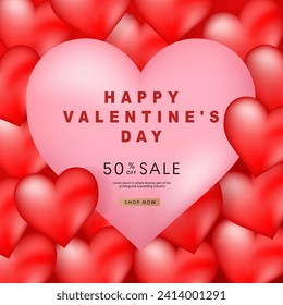 Afiches del día de San Valentín. Tercer fondo de corazones con lugar para el texto. Pancartas románticas de venta plantillas, vales o tarjetas de invitación. Ilustración vectorial.