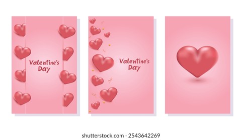 Valentinstag-Poster.  3d rote Herzen mit Platz für Text. Konzeption für Grußkarten, Banner, Poster, Flyer.