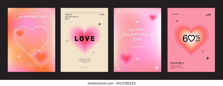Valentine's day posters set. Gradient hearts with place for text. Romantic sale banners templates, vouchers or invitation cards. Vector illustration.