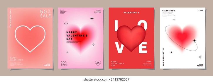 Valentine's day posters set. Gradient hearts with place for text. Romantic sale banners templates, vouchers or invitation cards. Vector illustration.