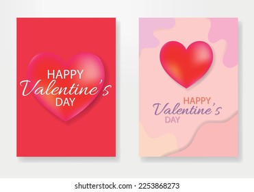 Valentine's day posters set. Vector illustration. 3d red, white and pink hearts with place for text. Cute love sale banners, vouchers or greeting cards