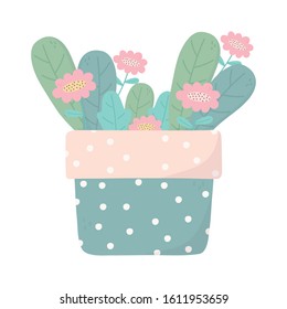 valentines day potted flowers leaves foliage decoration vector illustration