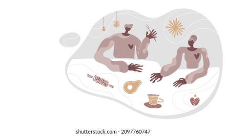 Valentine's day pottery class vector illustration.ceramics studio.Flat web event illustration of a couple crafting pots. Romantic date idea.People in relationship on pottery class.isolated object.