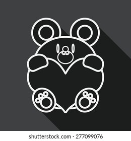 Valentine's day present bear flat icon with long shadow, line icon