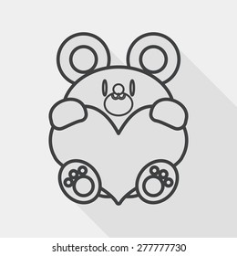 Valentine's day present bear flat icon with long shadow, line icon