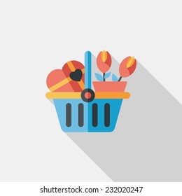 Valentine's Day present bucket flat icon with long shadow,eps10