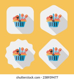 Valentine's Day present bucket flat icon with long shadow,eps10