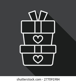 Valentine's Day present flat icon with long shadow, line icon