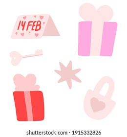 Valentine's day present flat illustration set