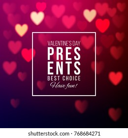 El día de San Valentín presenta los antecedentes con luces de bokeh. Ilustración vectorial.