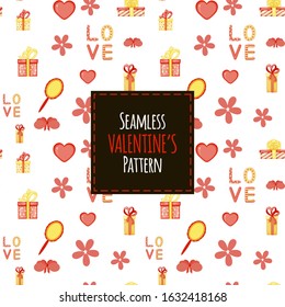Valentine's Day Presents seamless pattern. Cartoon style. Vector illustration