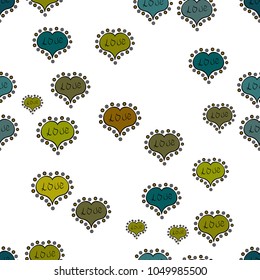 Valentine':s day print, seamless hand craft expressive ink typography pattern. Love. Vector. Poster with different doodle. Hipster funky painted style texture on white, green and black colors.