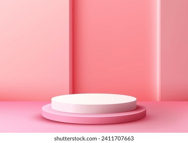 Valentine's Day product presentations with this photorealistic 3D podium mockup. Soft pink  white hues set the stage for love, beauty, and elegance. Vector illustration