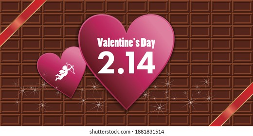 Valentine's Day promotional banner illustration. Logo, chocolate, heart and cupid.