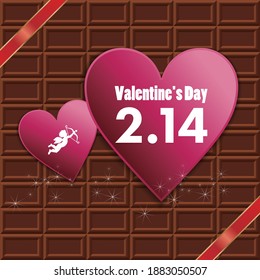 Valentine's Day promotional banner illustration. Logo, chocolate, heart and cupid.