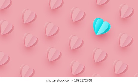 Valentine's day proposal, banner template. Blue hearts isolated on a blue background. Shop market poster design. Vector