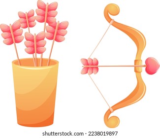 Valentine's Day quiver, bunch of arrows and cupid's bow on transparent background