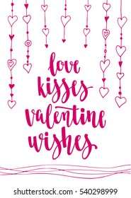 Valentine's day quote. Romantic saying for posters, cards or leaflet. Vector phrase on white background with decorative doodle hearts.