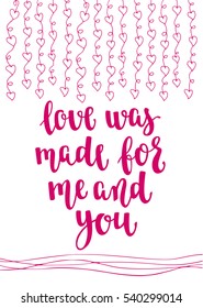 Valentine's day quote. Romantic saying for posters, cards or leaflet. Vector phrase on white background with decorative doodle hearts.