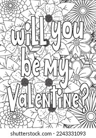 Valentine's day quotes black history month is the Superbowl. Vector Coloring Pages for Adults. Doodle drawing. Design for wedding invitations and Valentine's Day, lettering in the heart love quotes.