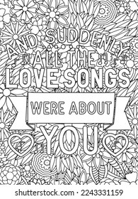 Valentine's day quotes black history month is the Superbowl. Vector Coloring Pages for Adults. Doodle drawing. Design for wedding invitations and Valentine's Day, lettering in the heart love quotes.