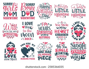Valentine's Day Quotes Typography Design Collection for T-Shirts, Mugs, and Merchandise