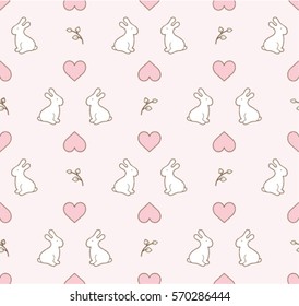 Valentines Day rabbits and hearts tilling background for 14 february present.