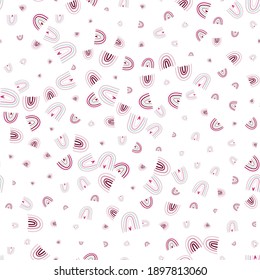 Valentine's Day rainbow and hearts samless abstract hand drawn pattern. Childish texture background. Stock vector