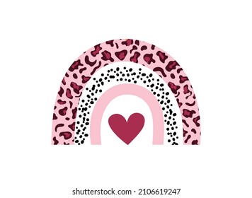 Valentine's day rainbow vector illustration, pink leopard rainbow svg