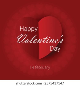 Valentine's Day realistic 3d hearts poster on red background. Love banner with lettering. Greeting card for valentines day. Vector illustration