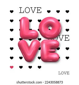 Valentine's Day. Realistic 3d vector design. Happy Valentine's Day sale poster. 3d render objects. Holiday background.