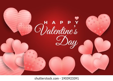 Valentines Day with realistic heart vector illustration for banner, cover or background.