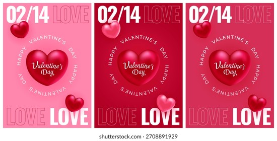 Valentine's Day. Realistic hearts. Vector design. Template for cards, banners, posters, and more.